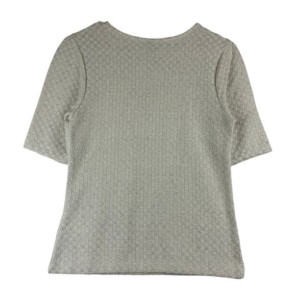 H&M Short Sleeve Weave Sweater Top Women's Small Ivory Mettalic Silver Tailored - Picture 2 of 12